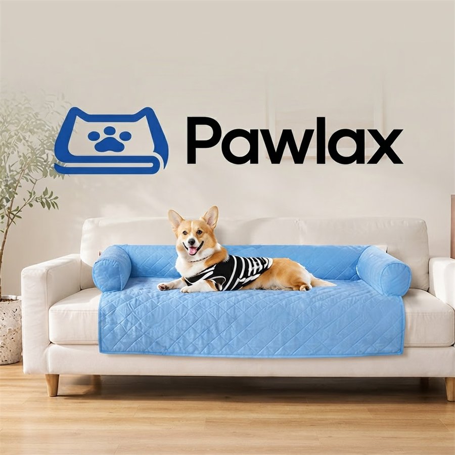 Pawlax cooling mat on a sofa with a dog resting on it